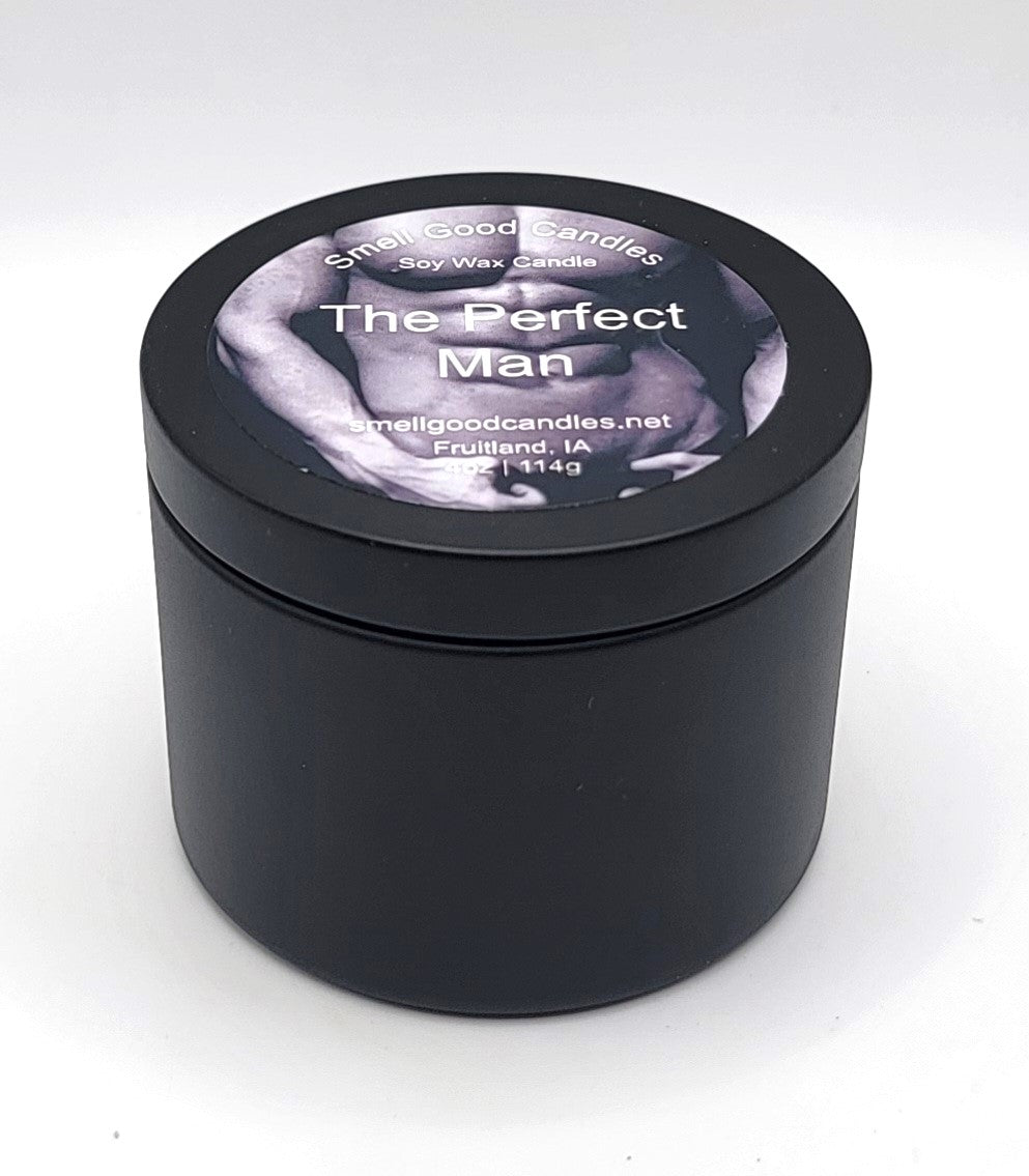 The Perfect Man 4oz Soy Candle with masculine cologne-inspired fragrance