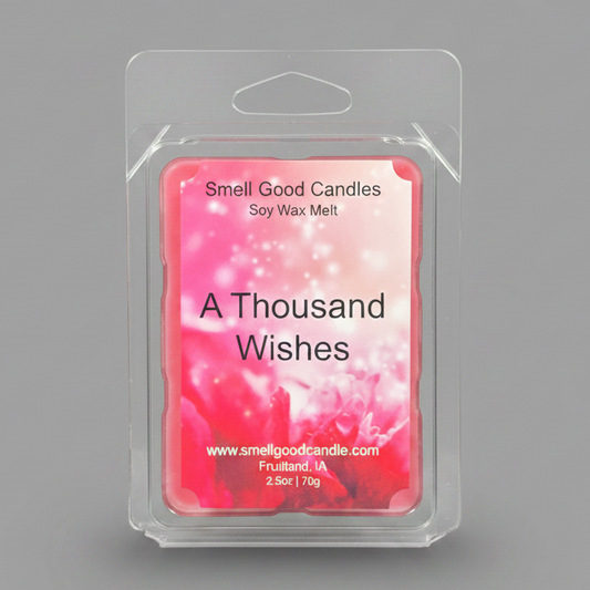 A Thousand Wishes Soy Wax Melt with fruity, floral, amber, and sandalwood fragrance notes