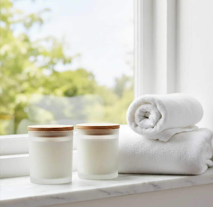 Handcrafted fresh scented candles, wax melts, and home fragrance products with clean linen, sea salt, and airy spa-inspired scents