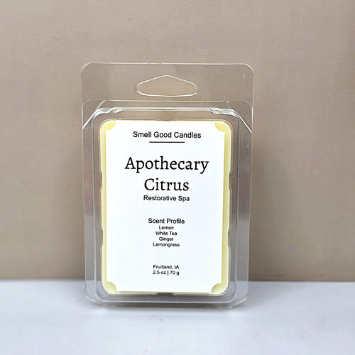 Apothecary Citrus restorative spa wax melts with lemon and white tea.