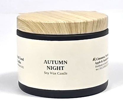 Autumn Night 4oz Soy Candle with cinnamon, apple, sandalwood, and cedar musk fragrance notes