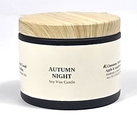 Autumn Night 4oz Soy Candle with cinnamon, apple, sandalwood, and cedar musk fragrance notes