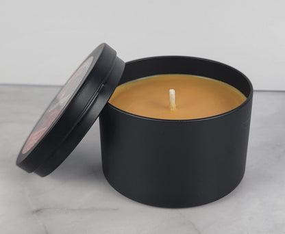 Autumn Night 8oz Soy Candle showing hand-poured soy wax and cotton wick