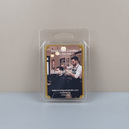 Barber Shop Soy Wax Melt with bergamot, lemon, florals, musk, and tonka bean fragrance notes
