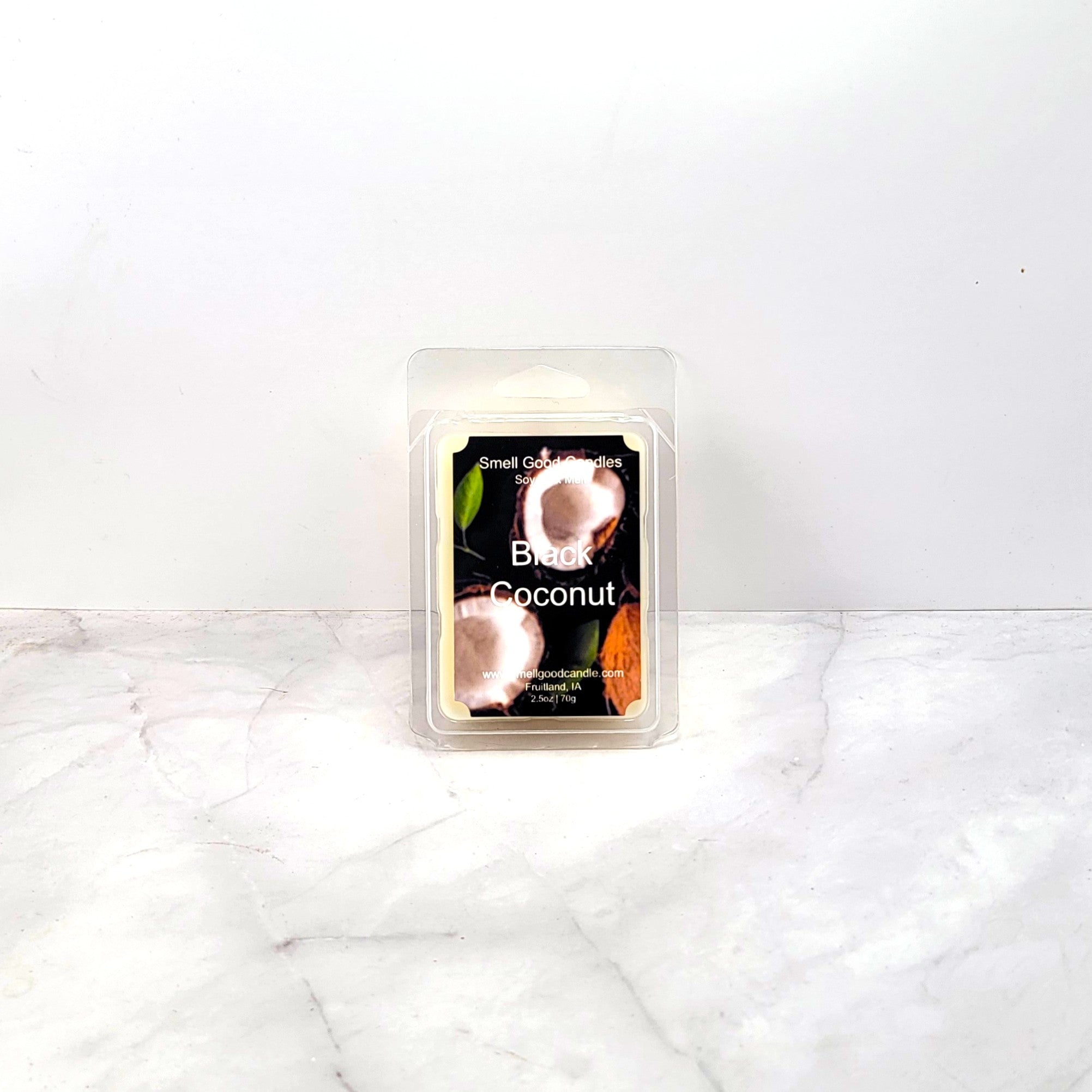 Black Coconut soy wax melt with creamy coconut and tropical floral scent