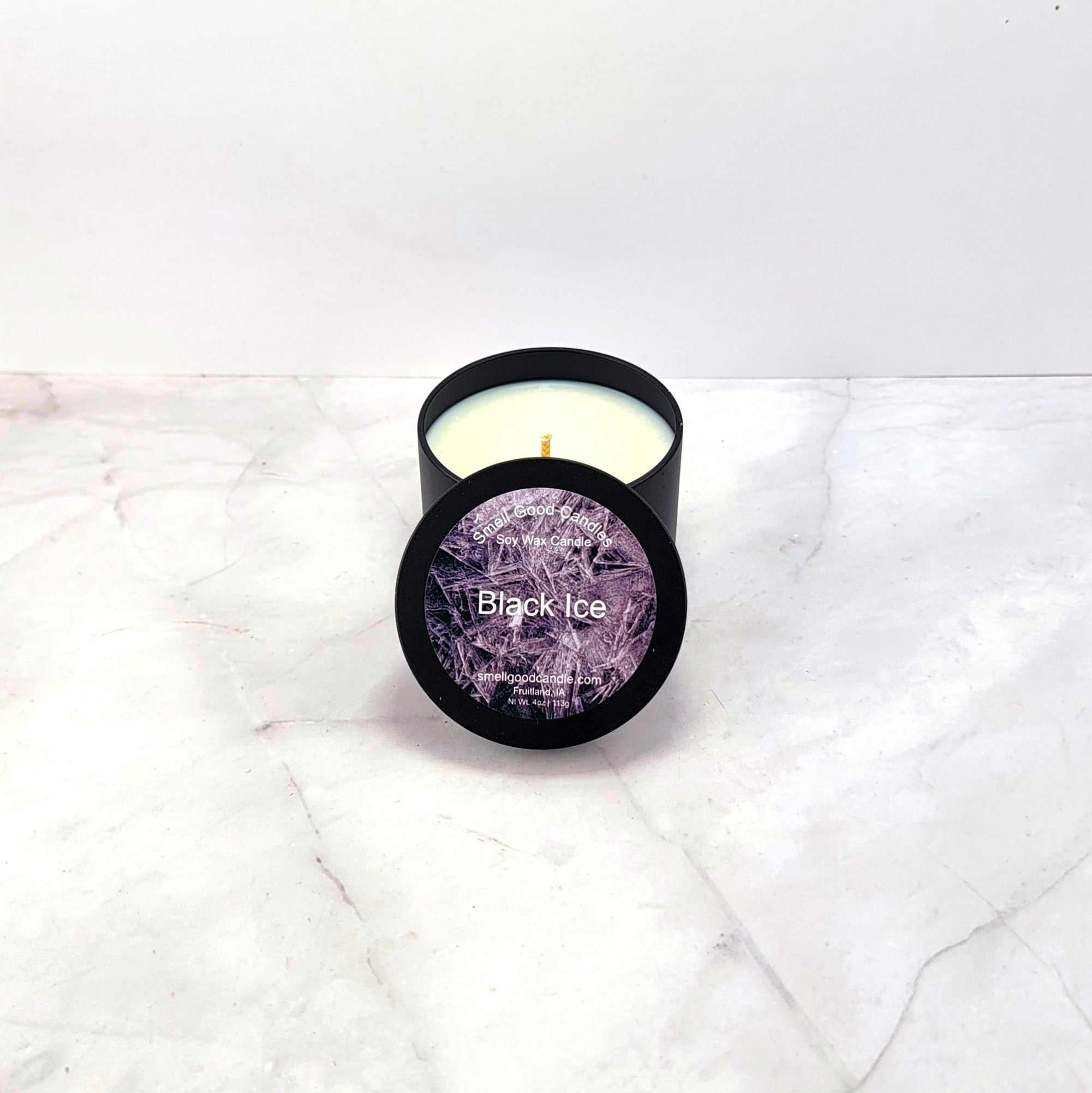 Black Ice premium soy wax candle with fresh and masculine scent