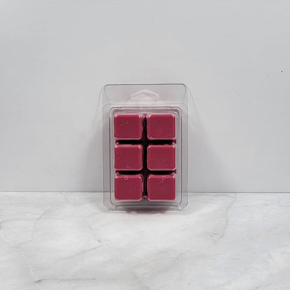 Black Raspberry Vanilla Soy Wax Melt cubes in hand-poured soy wax clamshell packaging