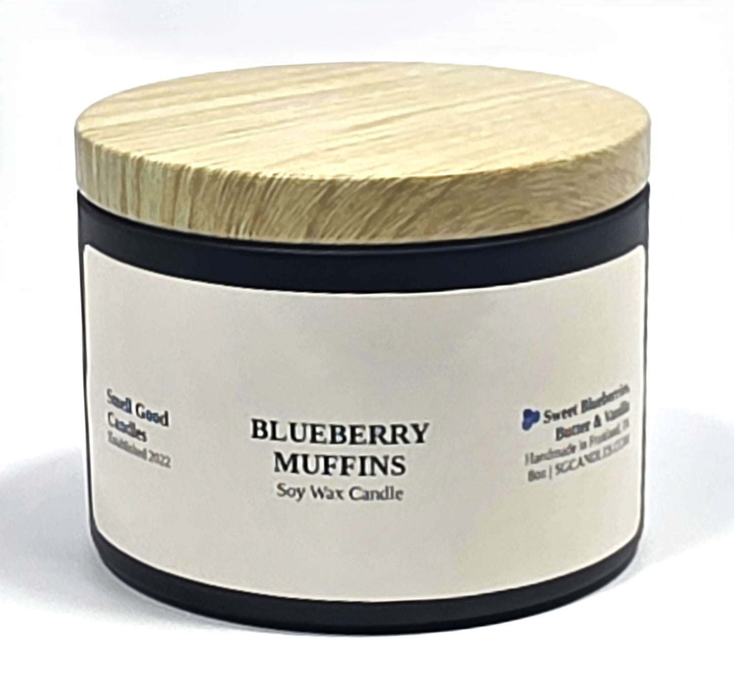 Blueberry Muffin 8oz Soy Candle with sweet blueberry, cinnamon, cake, and vanilla fragrance notes