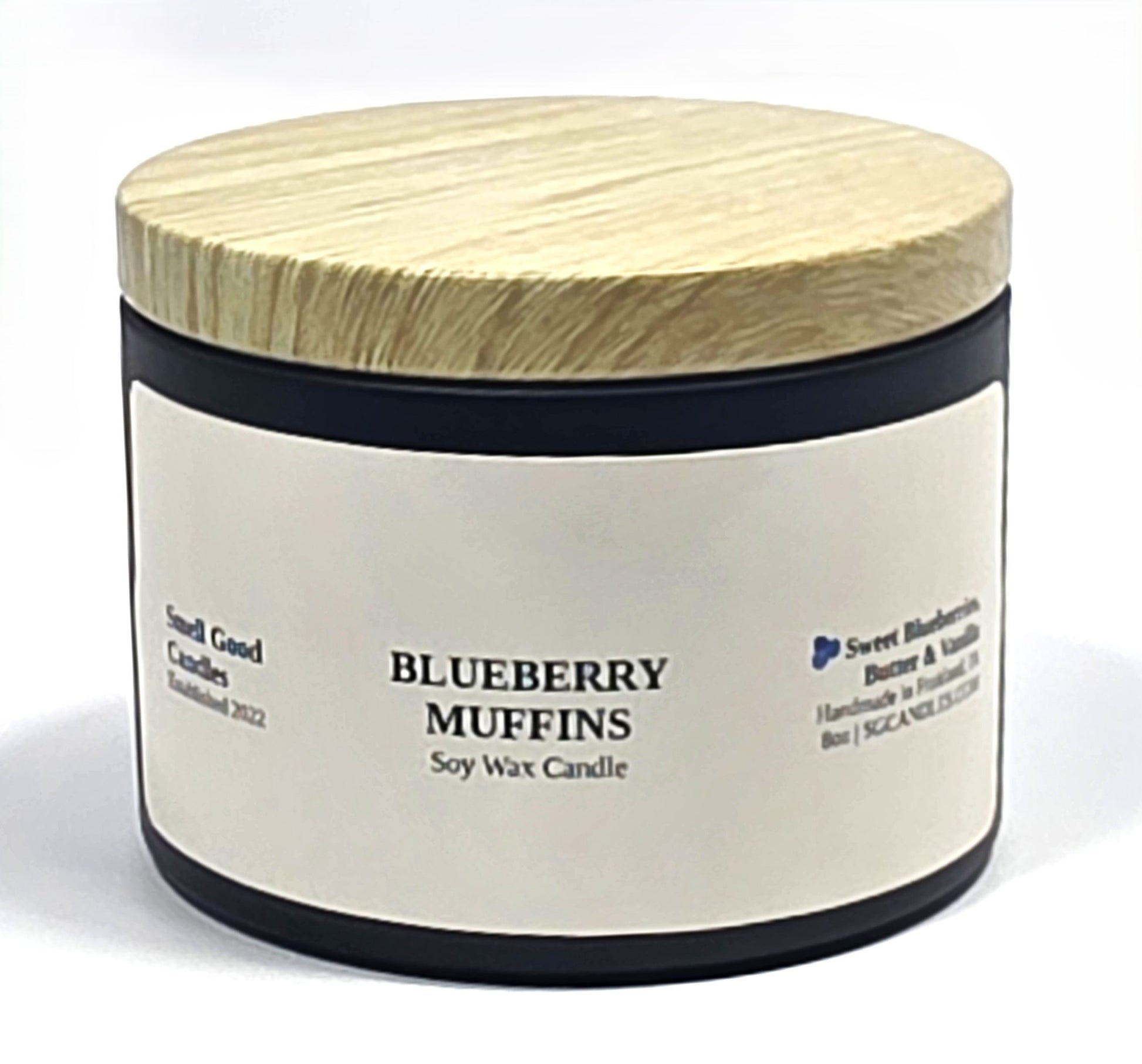 Blueberry Muffin 8oz Soy Candle with sweet blueberry, cinnamon, cake, and vanilla fragrance notes