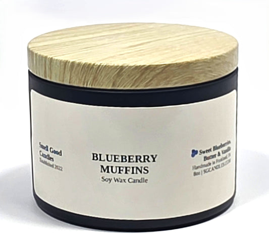 Blueberry Muffin 8oz Soy Candle with sweet blueberry, cinnamon, cake, and vanilla fragrance notes
