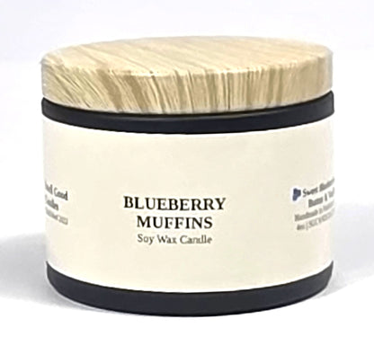 Blueberry Muffin 4oz Soy Candle with sweet blueberry, cinnamon, cake, and vanilla fragrance notes