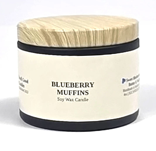 Blueberry Muffin 4oz Soy Candle with sweet blueberry, cinnamon, cake, and vanilla fragrance notes