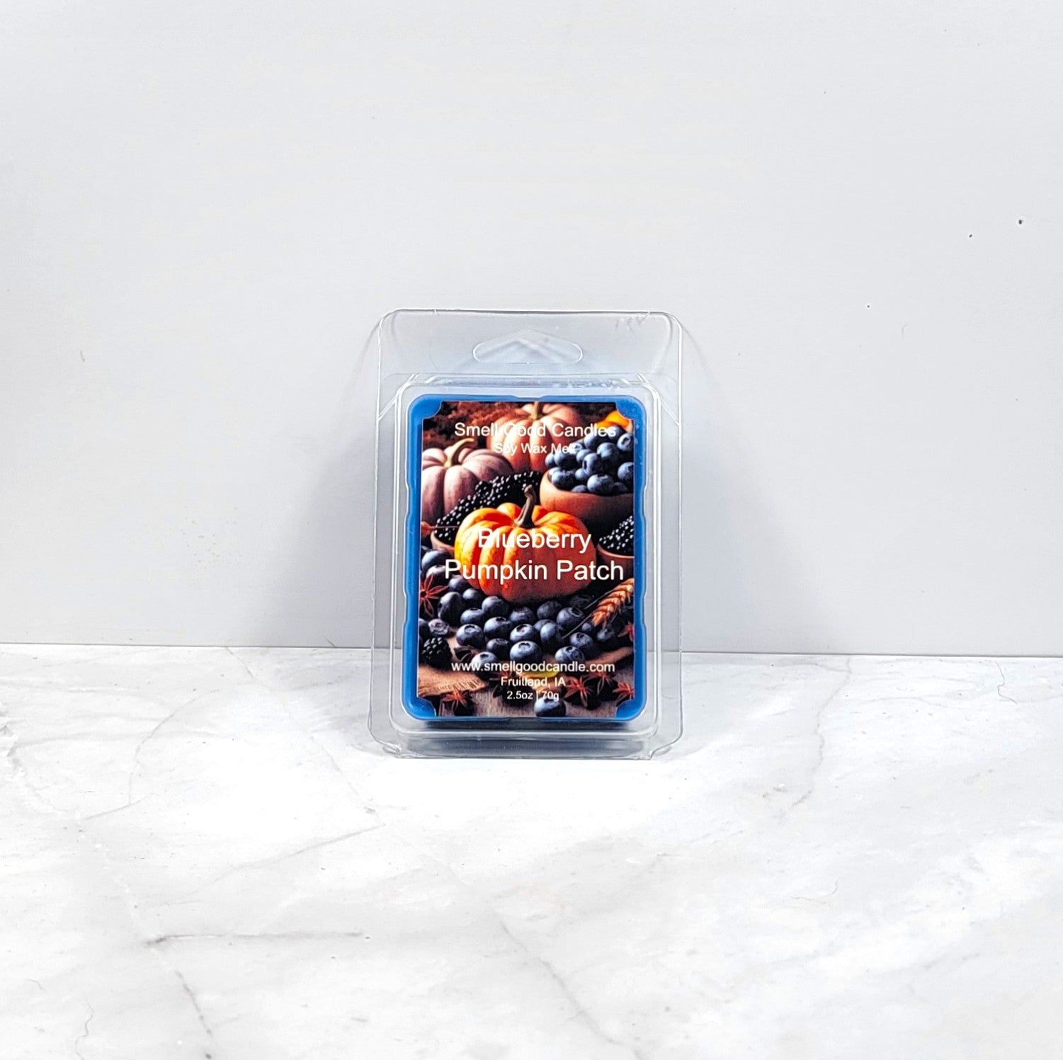 Blueberry Pumpkin Patch soy wax melt in autumn decor