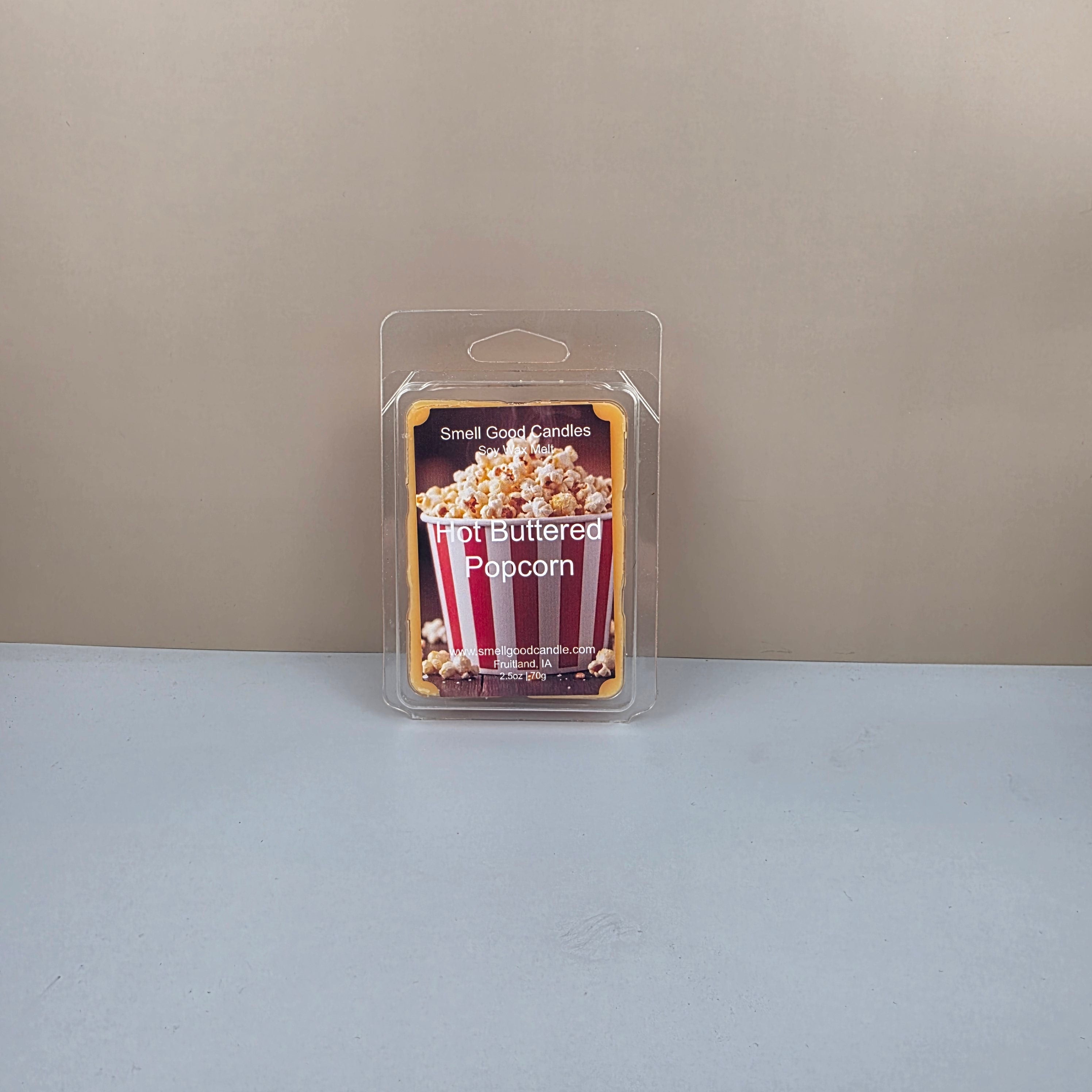 Packaged popcorn product on a neutral background