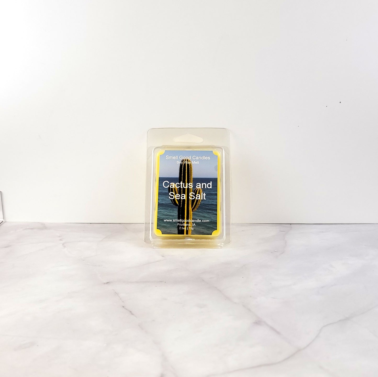 Cactus & Sea Salt wax melt with green cactus and sea decor