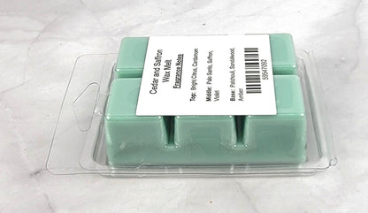 Handcrafted soy wax melt featuring cedarwood, saffron, and sandalwood aroma