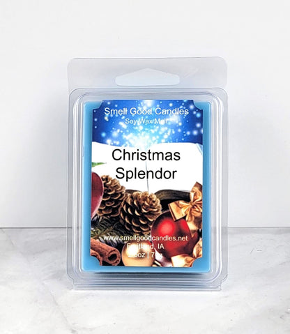 Christmas Splendor Soy Wax Melt with orange, apple, pine, and holiday spice fragrance notes