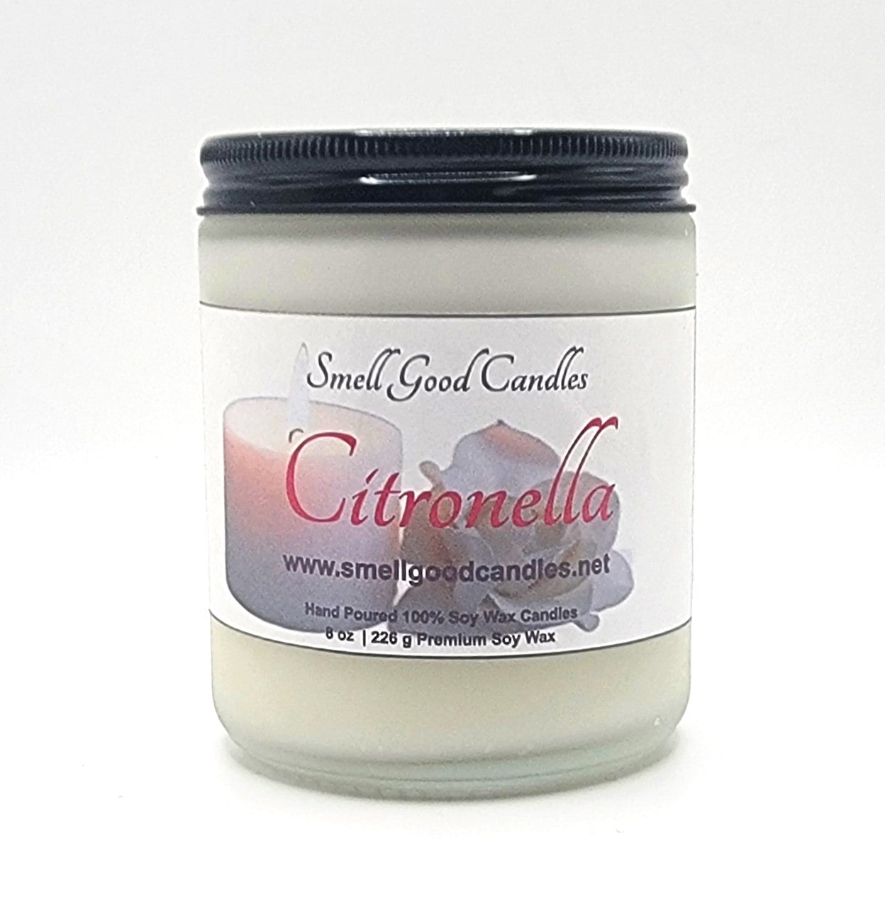 Hand-poured soy wax candle with citronella, chamomile, and pine scent