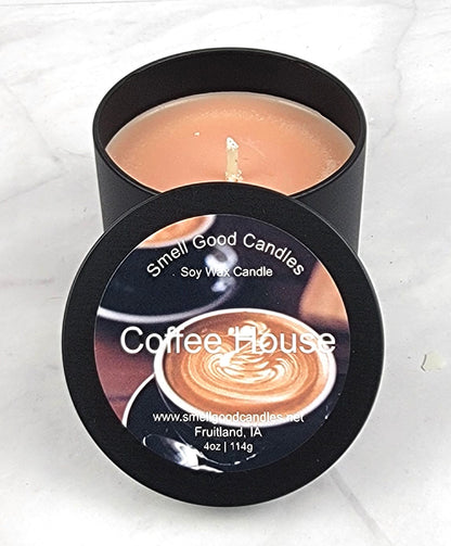 Coffee House 4oz Soy Wax Candle with the warm aroma of coffee and vanilla