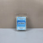 Packaged wax melt with 'Cool Water' label on a neutral background