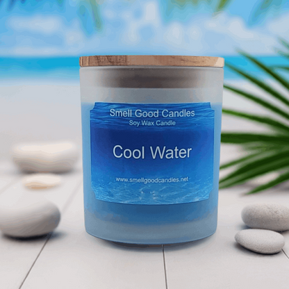 Cool Water 10oz Soy Candle with fresh citrus, mint, and jasmine fragrance
