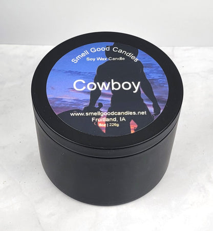 Masculine soy wax candle with a warm, woody aroma of amber and cedarwood