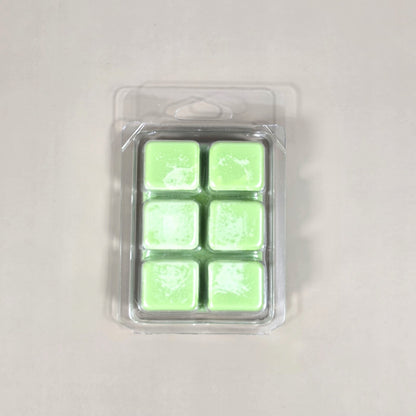 Labeled Eucalyptus & Spearmint soy wax melt in a 2.5oz clamshell. The premium label features high-resolution botanical imagery of fresh eucalyptus leaves and vibrant spearmint sprigs, emphasizing the natural aromatherapy profile.