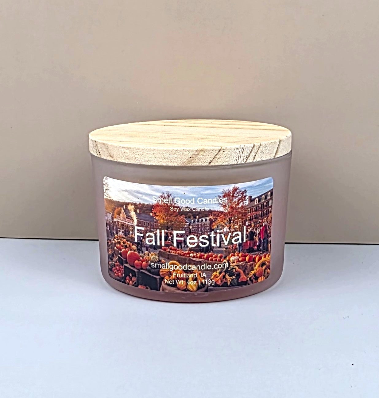 Fall Festival soy candle with apple, cinnamon, and vanilla fragrance