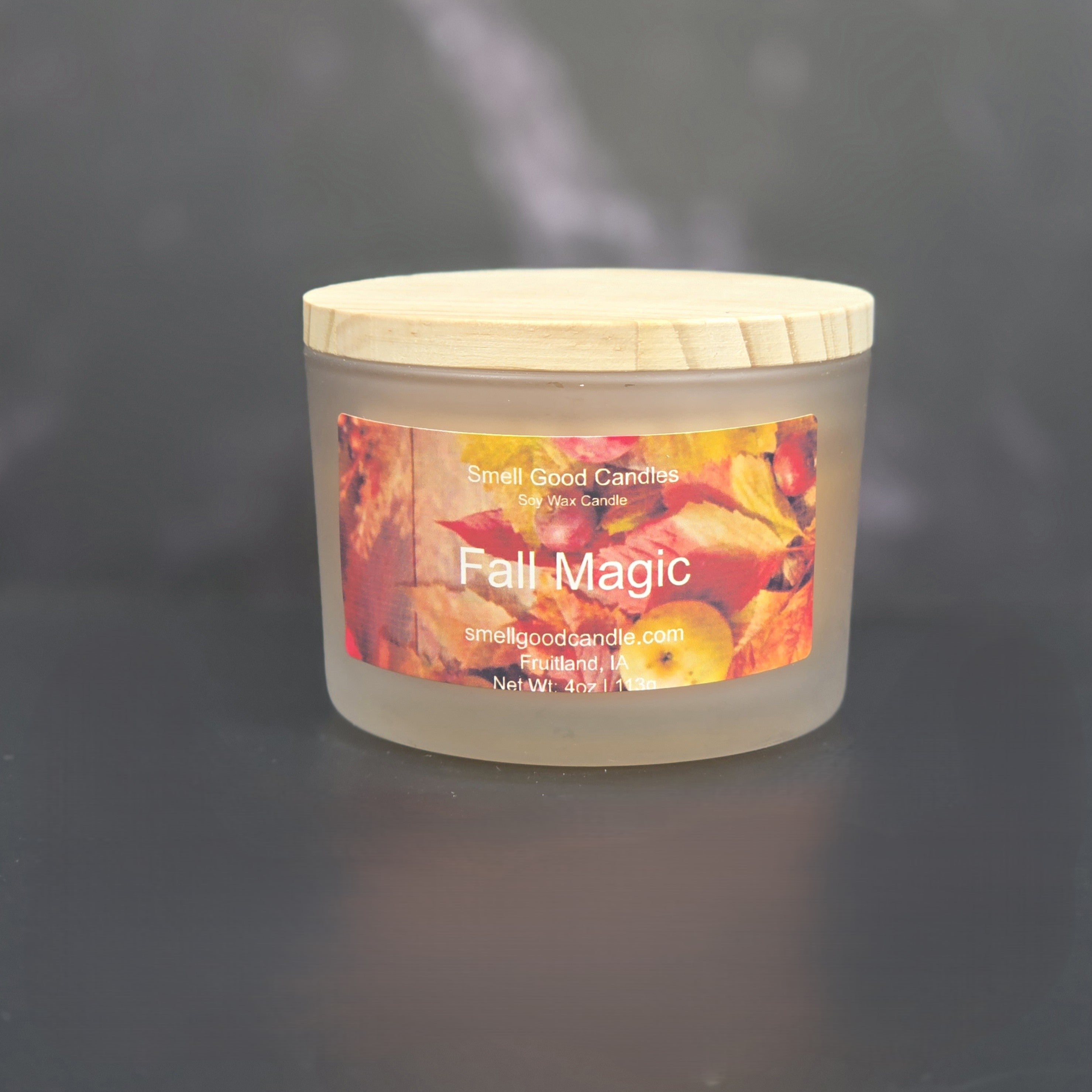 Fall Magic soy candle with orange, cinnamon, and vanilla fragrance