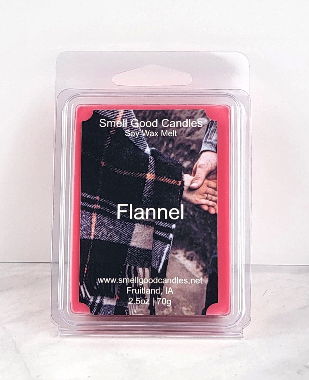 Flannel soy wax melt in rustic packaging