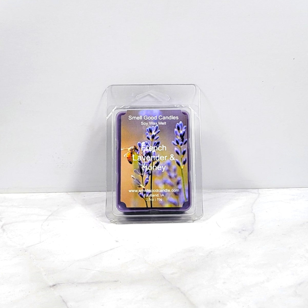 French Lavender and Honey wax melt with fresh sprigs of lavender