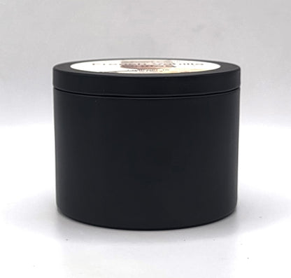 French Vanilla Coffee 8oz Soy Candle in black candle tin with hand-poured soy wax
