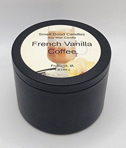 French Vanilla Coffee 8oz Soy Candle with warm coffeehouse fragrance for home and office