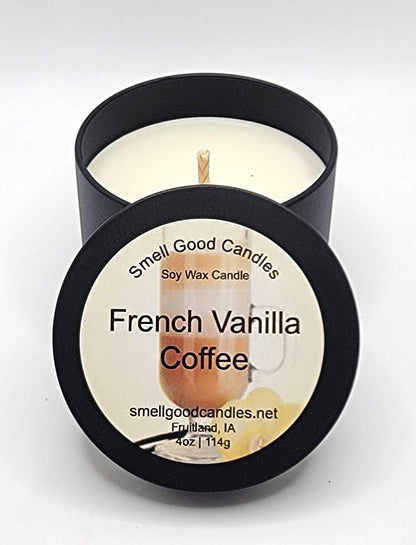French Vanilla Coffee 4oz Soy Candle with freshly brewed coffee and vanilla fragrance notes