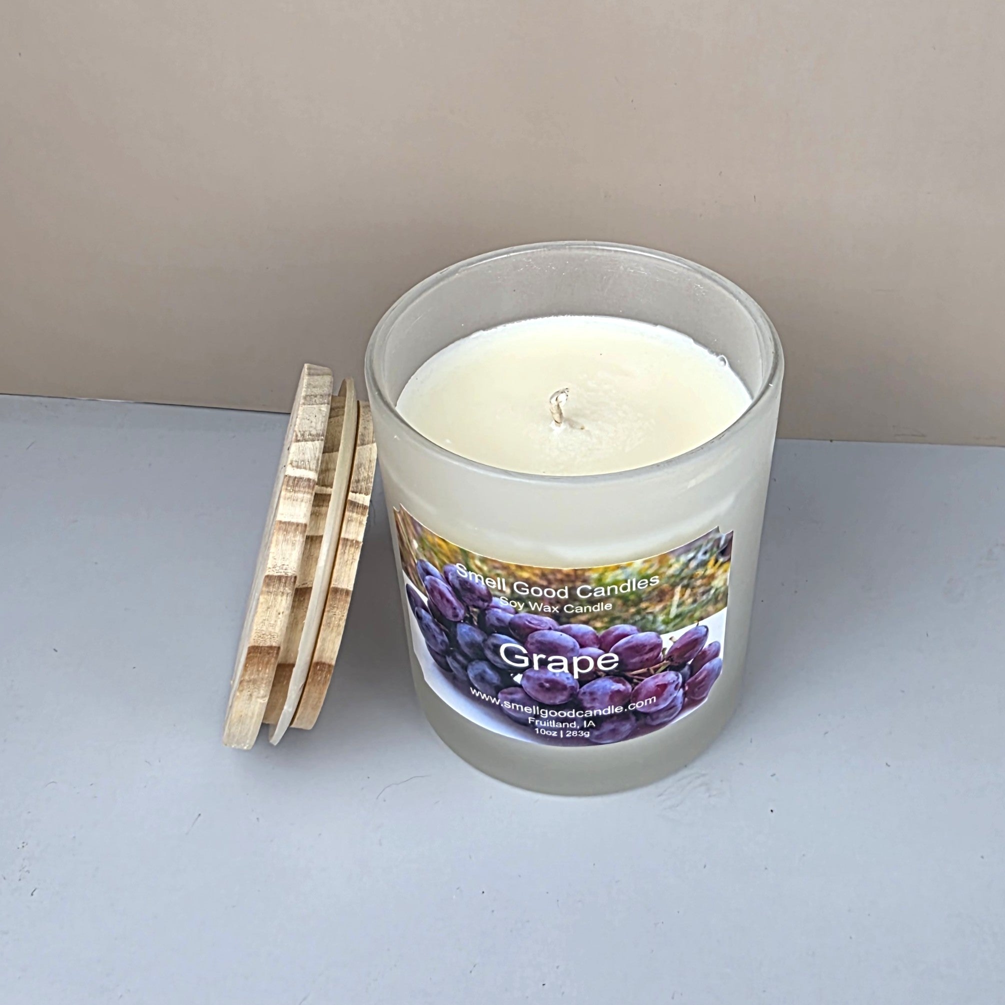 Strong grape scented soy candle