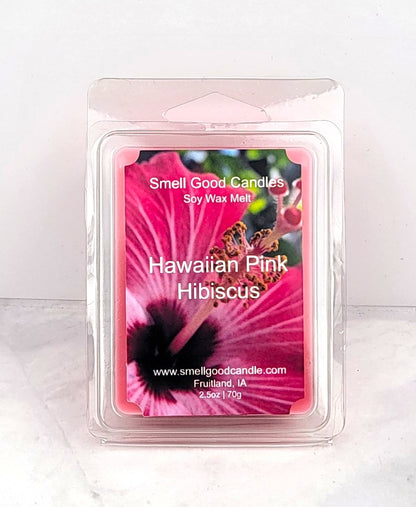 Hawaiian Pink Hibiscus wax melt with tropical flowers and fruits