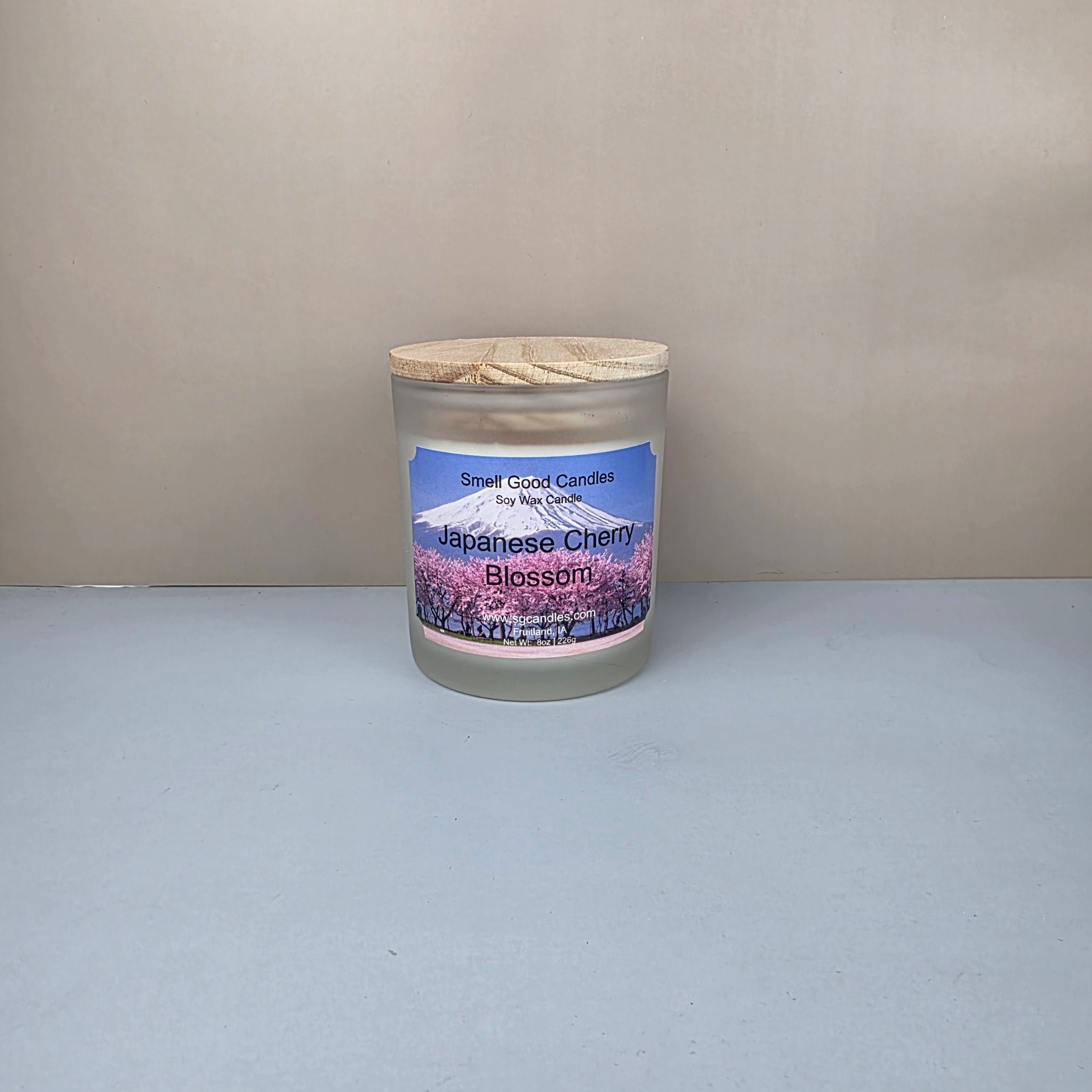 Japanese cherry blossom soy wax candle 10oz white frosted jar wood lid
