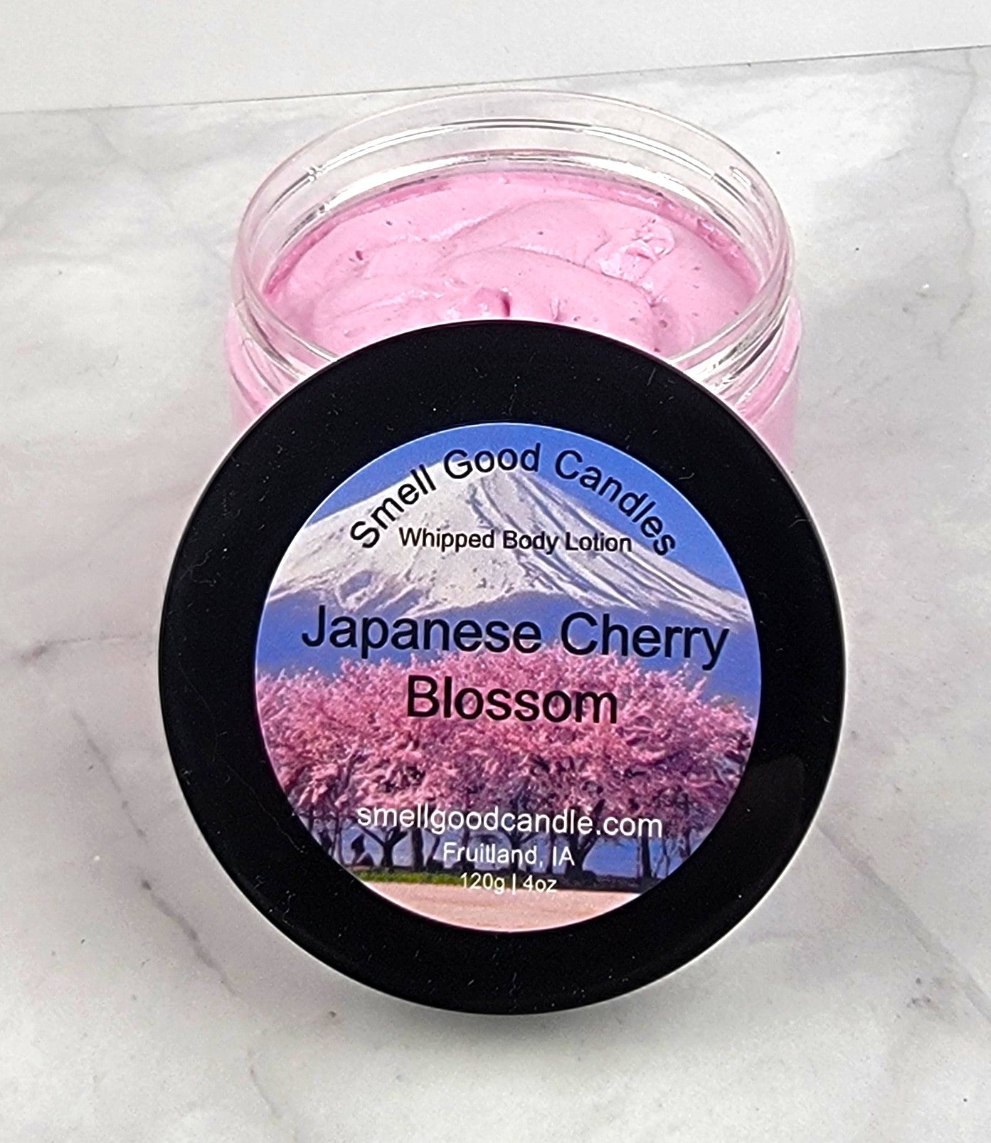 Japanese Cherry Blossom Whipped Body Lotion with cherry blossom and vanilla scent.
