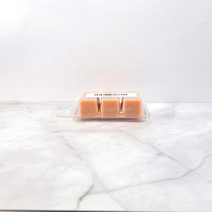 Leather Soy Wax Melt cubes in hand-poured soy wax clamshell packaging