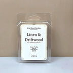 Linen and Driftwood luxury coastal wax melts with sea salt and cotton notes.