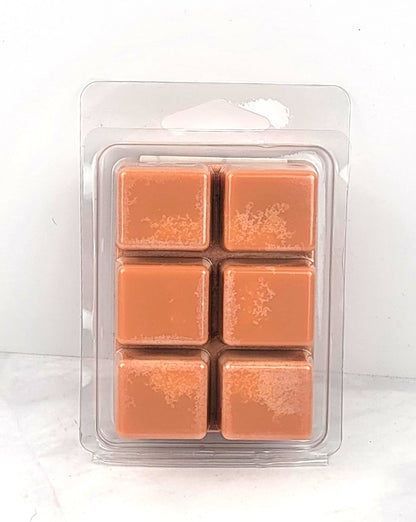 Mahogany Teakwood soy wax melt cubes with warm woodsy fragrance and earthy wood notes