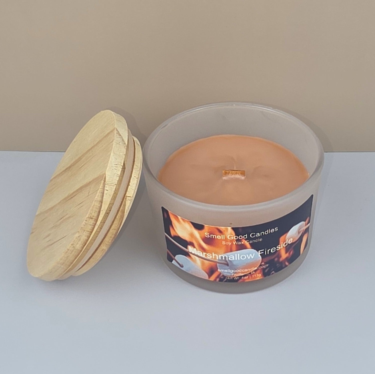 Hand-poured cozy candle with toasted marshmallow aroma