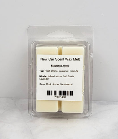 New Car Scent Soy Wax Melt cubes in hand-poured soy wax clamshell packaging