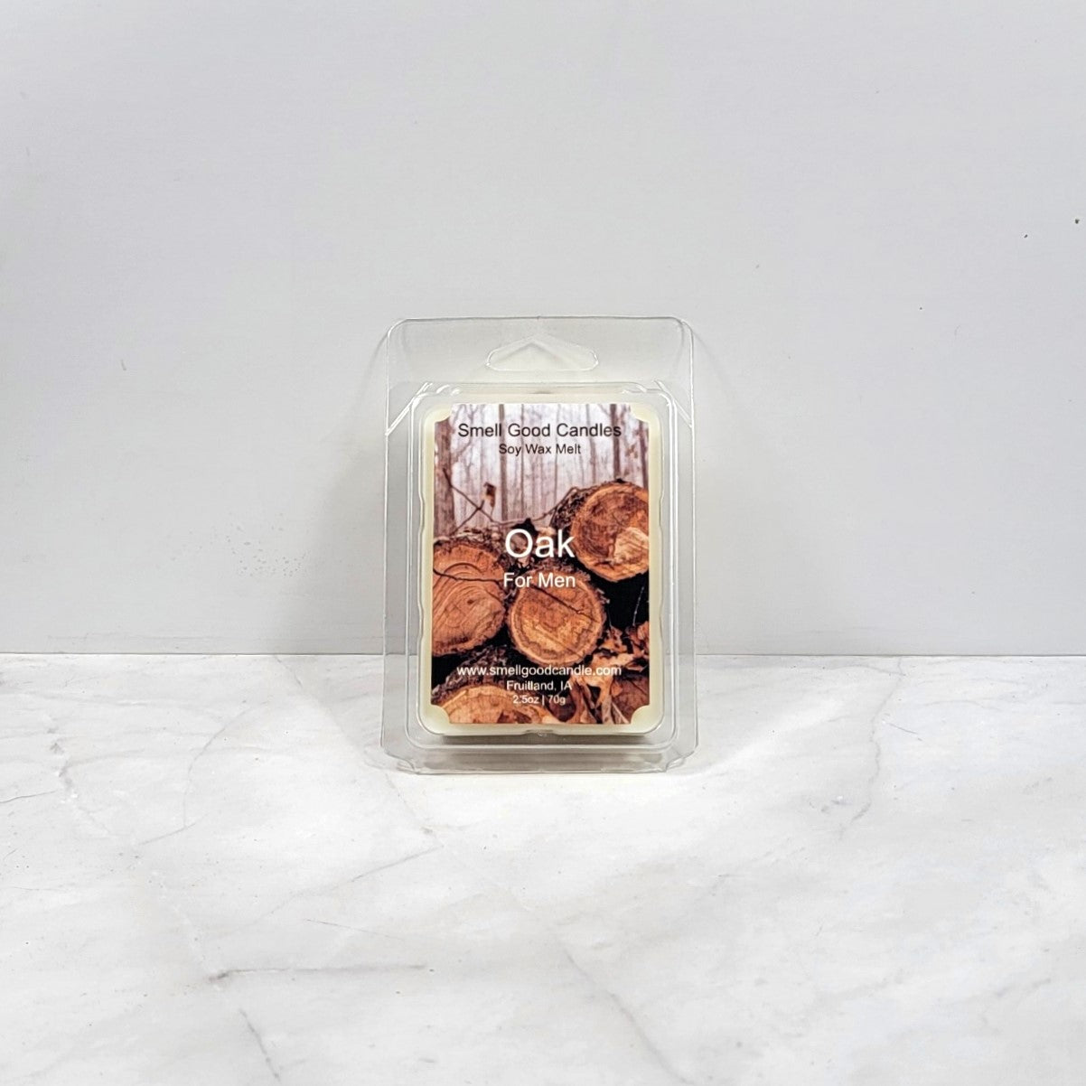 Small Good Candles wax melt packaging labeled 'Oak for Men' on a white background