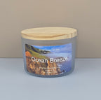 Ocean Breeze soy candle with sea salt and cotton blossom fragrance