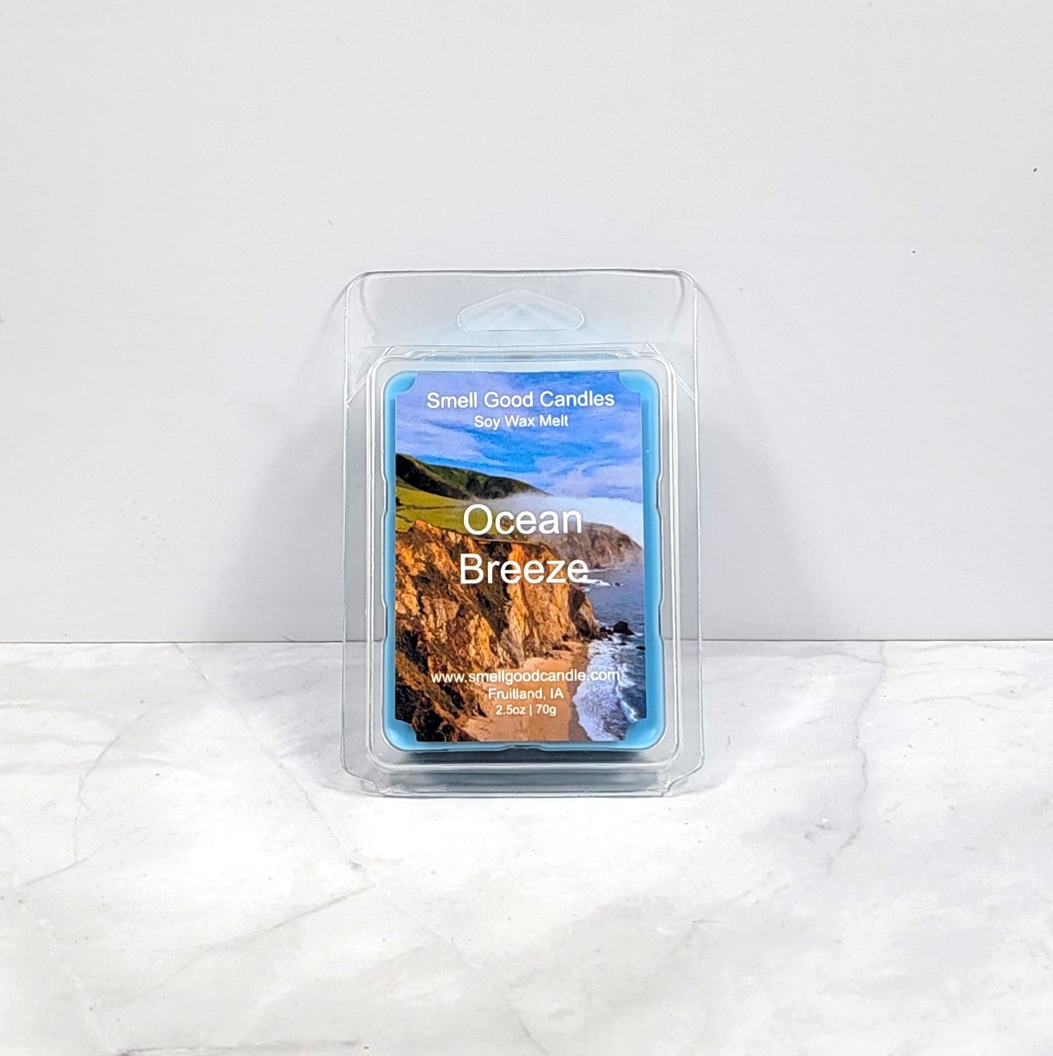 Ocean Breeze soy wax melt with seashells, citrus slices, and sea salt