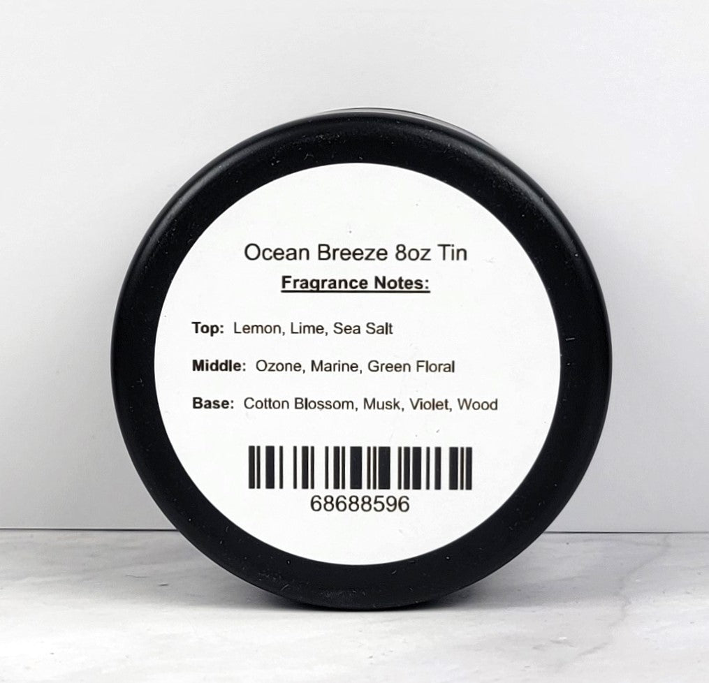 Hand-poured candle with sea salt, ozone, and citrus fragrance.