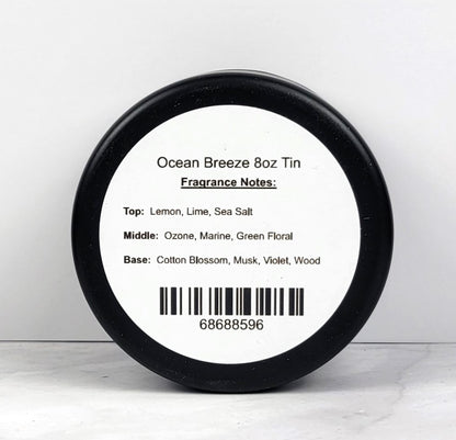 Hand-poured candle with sea salt, ozone, and citrus fragrance.