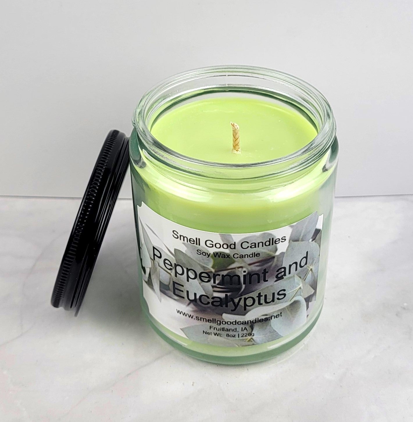 Peppermint and Eucalyptus 8oz Jar Scented Soy Wax Candle