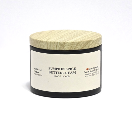 Pumpkin Spice Buttercream 8oz Soy Candle with pumpkin, brown sugar, cinnamon, clove, and vanilla fragrance notes
